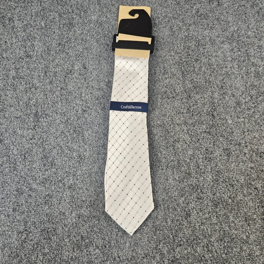 Croft & Barrow Mens White Dot Grid Silk Blend Necktie NA051723 New‎